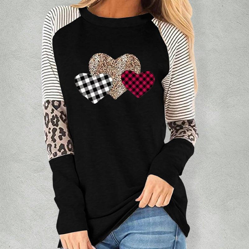 Levoire | Femmes Saint-Valentin Manches Longues Motif Mosaïque Pêche Cœur Détente Col Rond Ample Chemise Must