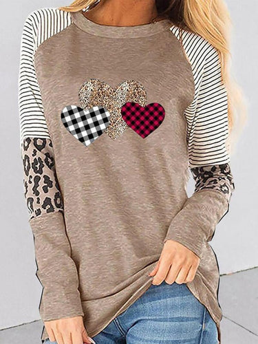 Levoire | Femmes Saint-Valentin Manches Longues Motif Mosaïque Pêche Cœur Détente Col Rond Ample Chemise