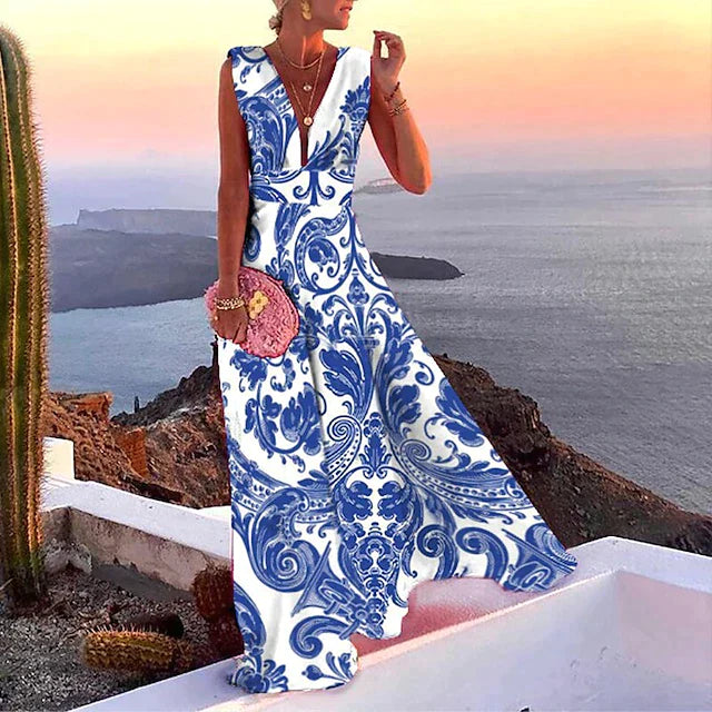 Levoire | Rento Robe Maxi Sans Bretelles avec Décolleté Profond en V Bleu-bleu