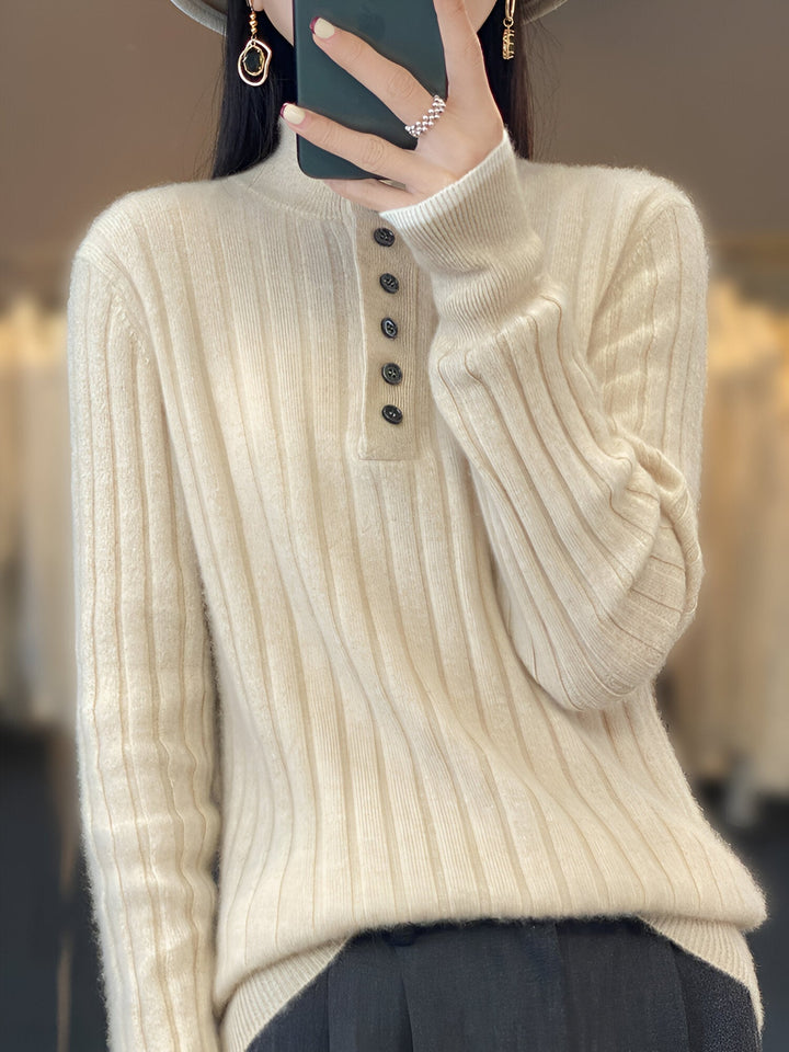 Levoire | Décontracté Pull À Col Rabattu Top En Tricot Pour Femmes Beige