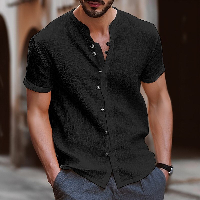 Levoire | Lin D'Homme Chemise Col Montant noir