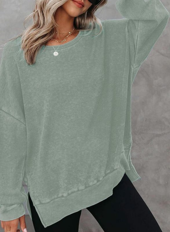 Levoire | Femmes Col rond Ouvert Manches longues fente latérale Top en tricot Skumfidus Vert S
