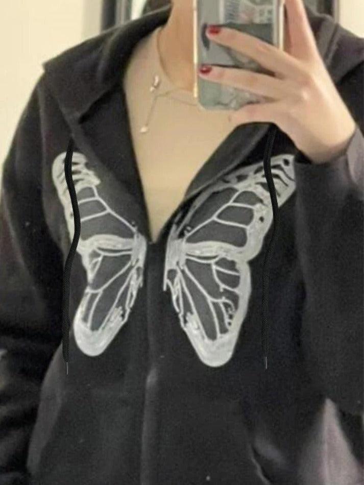 Levoire | Y2K Papillon Surdimensionné À Fermeture Éclair Sweat À Capuche