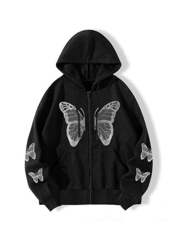 Levoire | Y2K Papillon Surdimensionné À Fermeture Éclair Sweat À Capuche
