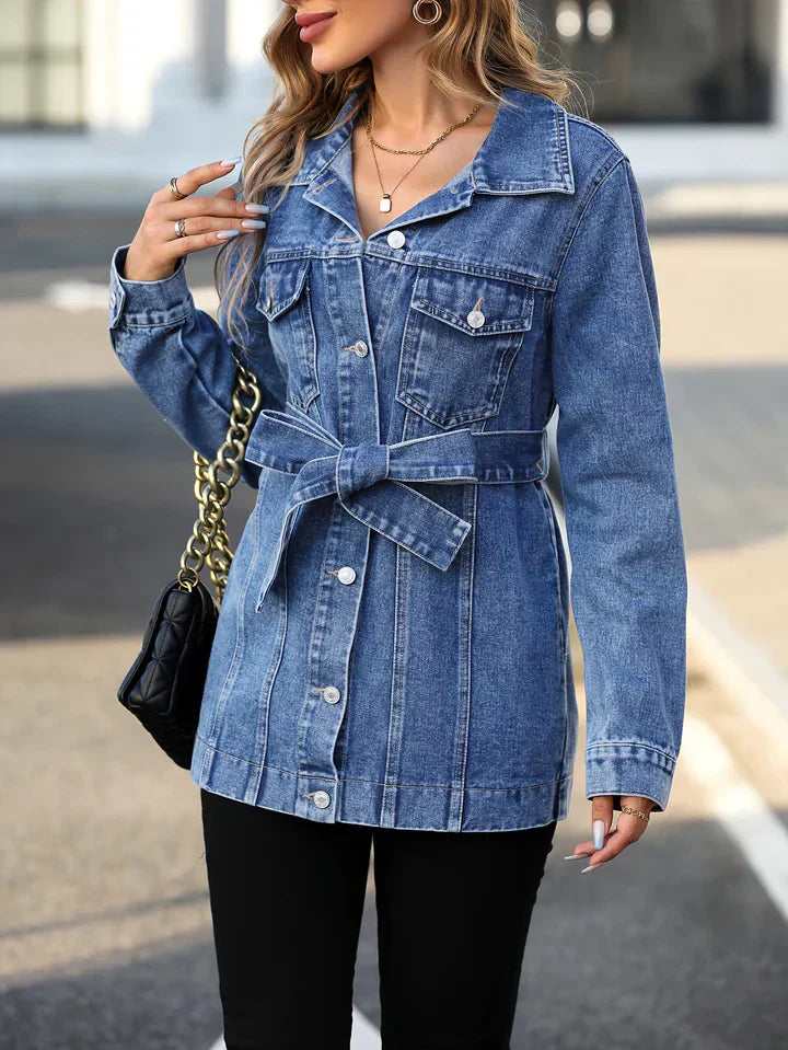 Levoire | Veste En Jean Avec Ceinture Pour Femmes Bleu