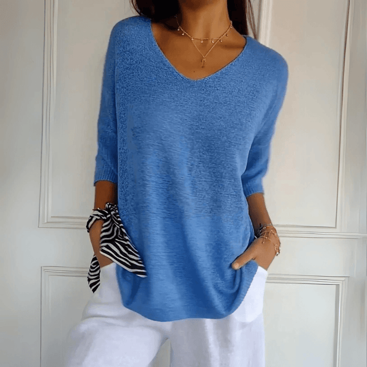 Levoire | Top Élégant En Tricot À Décolleté En V Bleu
