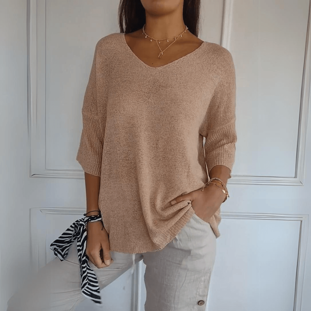 Levoire | Top Élégant En Tricot À Décolleté En V Abricot