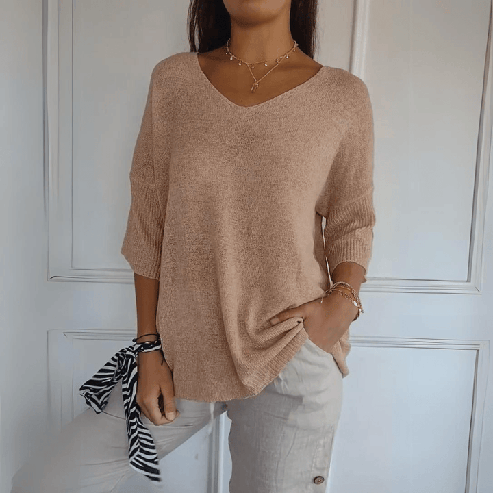 Levoire | Top Élégant En Tricot À Décolleté En V Abricot