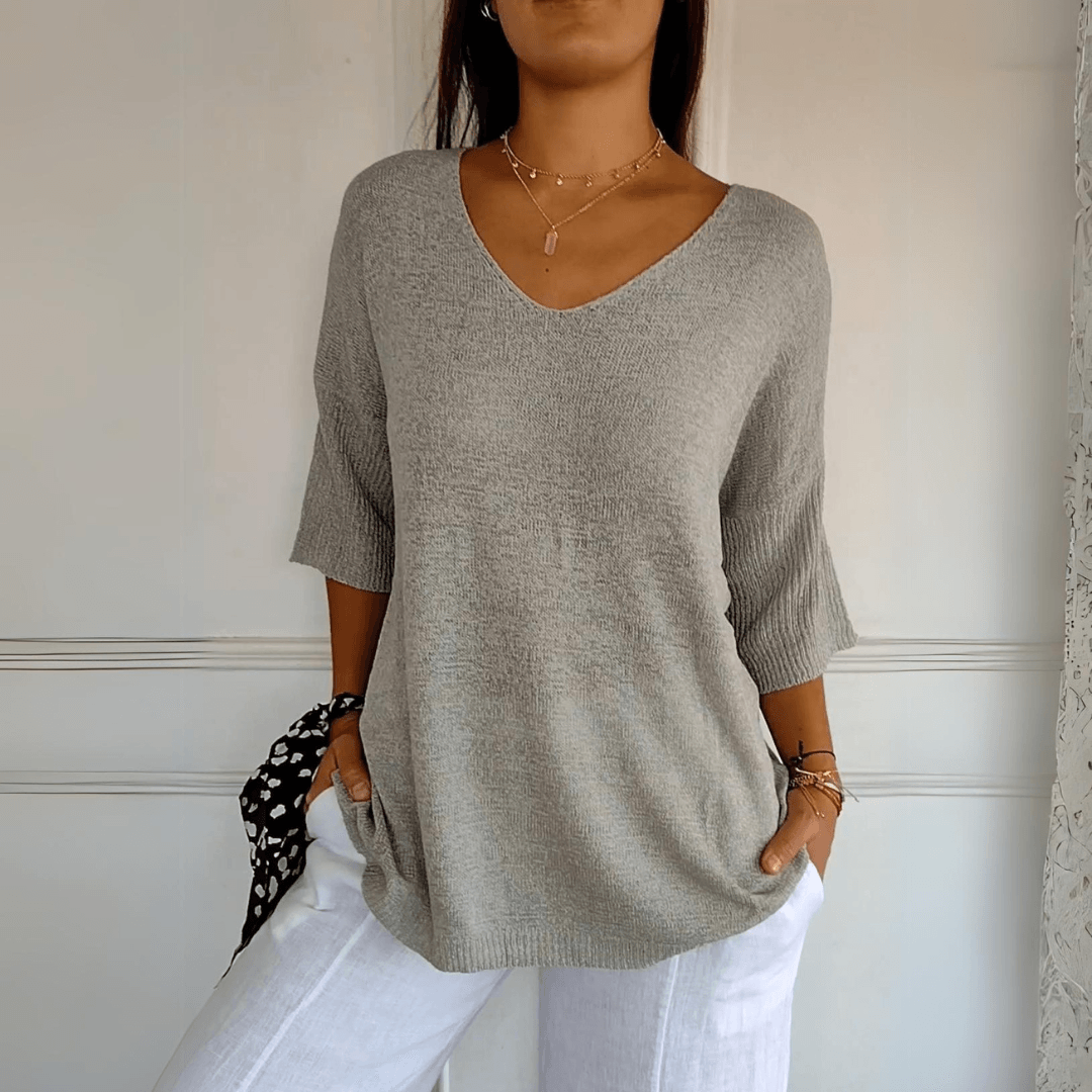 Levoire | Top Élégant En Tricot À Décolleté En V Gris