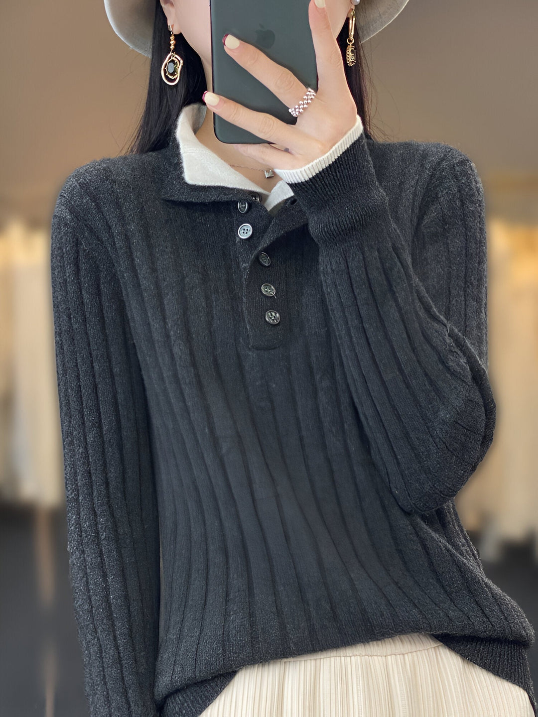 Levoire | Décontracté Pull À Col Rabattu Top En Tricot Pour Femmes Gris foncé