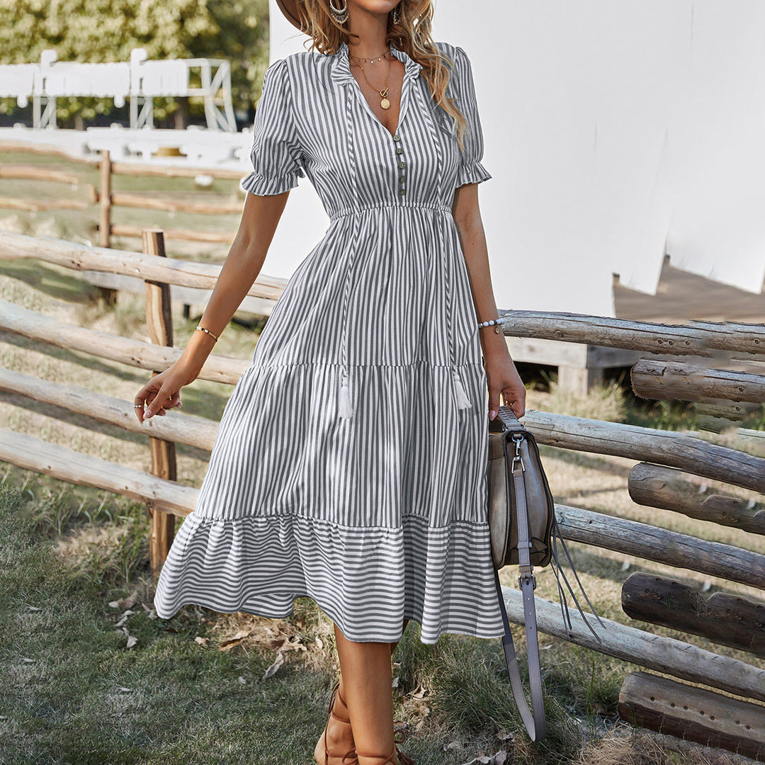 Levoire | Robe Maxi Boho Rayée Avec Volants Pour Femmes Noir