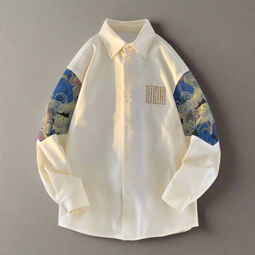 Levoire | Chemise De Travail Inspirée Rétro Avec Ours Brodé Beige