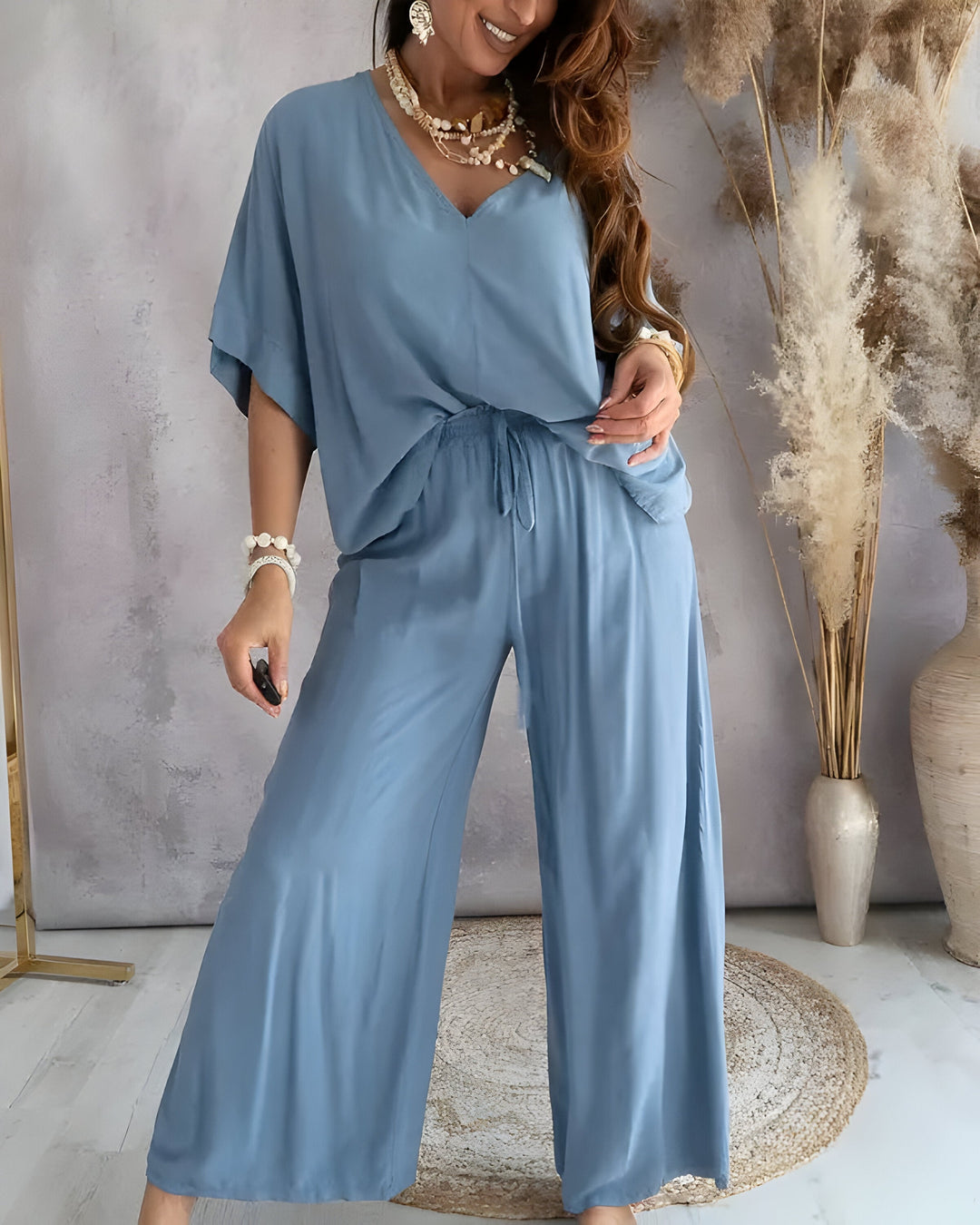 Levoire | Élégant Vêtements Amples Pour Femmes Ensemble Deux Pièces Bleu