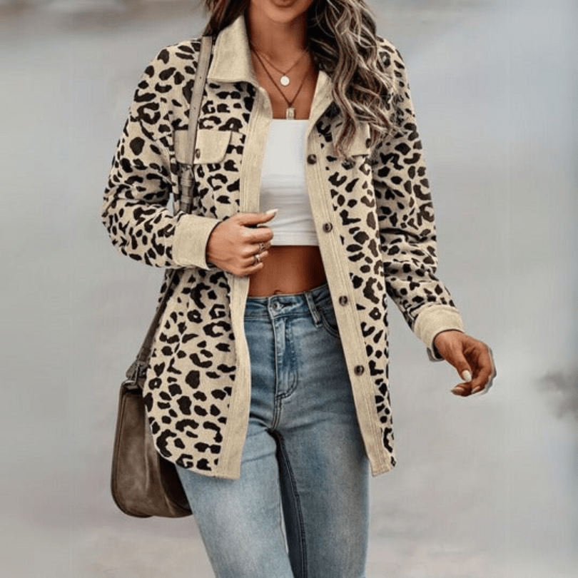Levoire | Veste Chic Femme Léopard Décontractée Confortable Marron clair