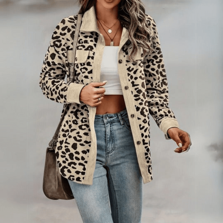 Levoire | Veste Chic Femme Léopard Décontractée Confortable Marron clair