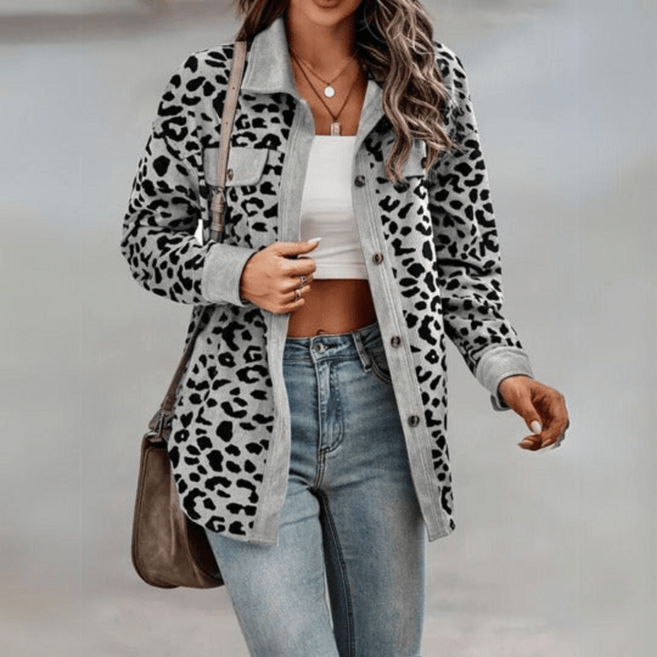 Levoire | Veste Chic Femme Léopard Décontractée Confortable Gris