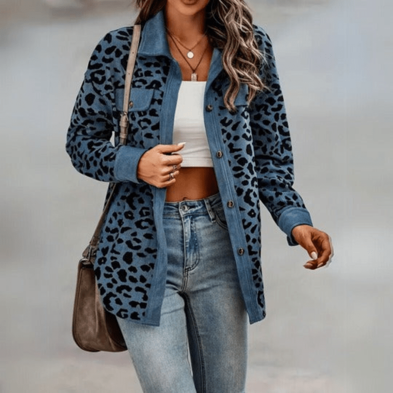 Levoire | Veste Chic Femme Léopard Décontractée Confortable Bleu ciel