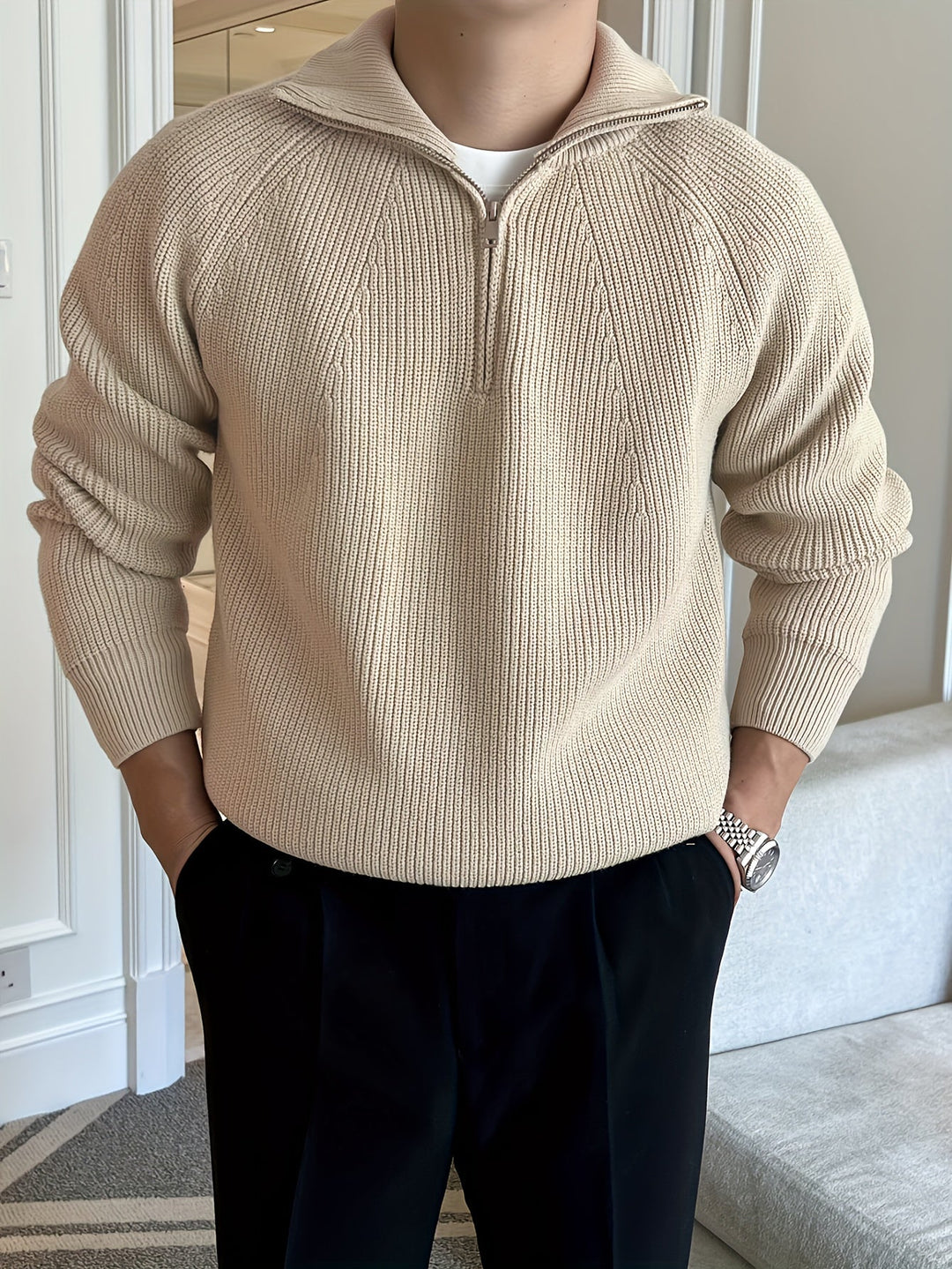 Levoire | Pull Homme À Silhouette Épurée Khaki