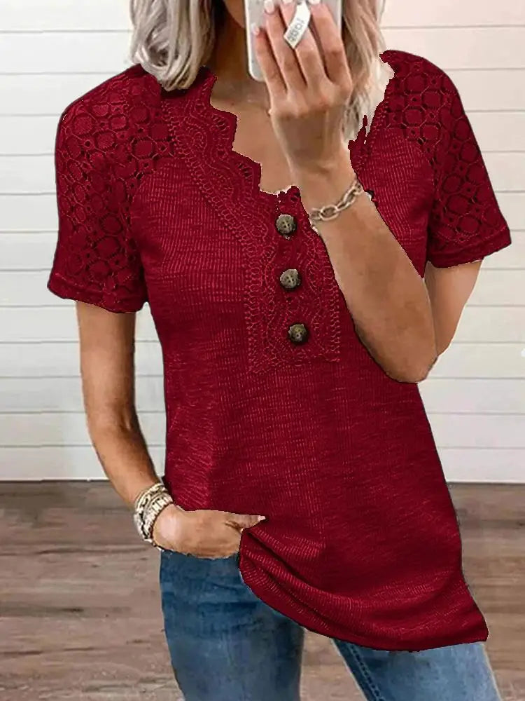 Levoire | Blouse Nouée À Manches Courtes Pour Femmes Rot