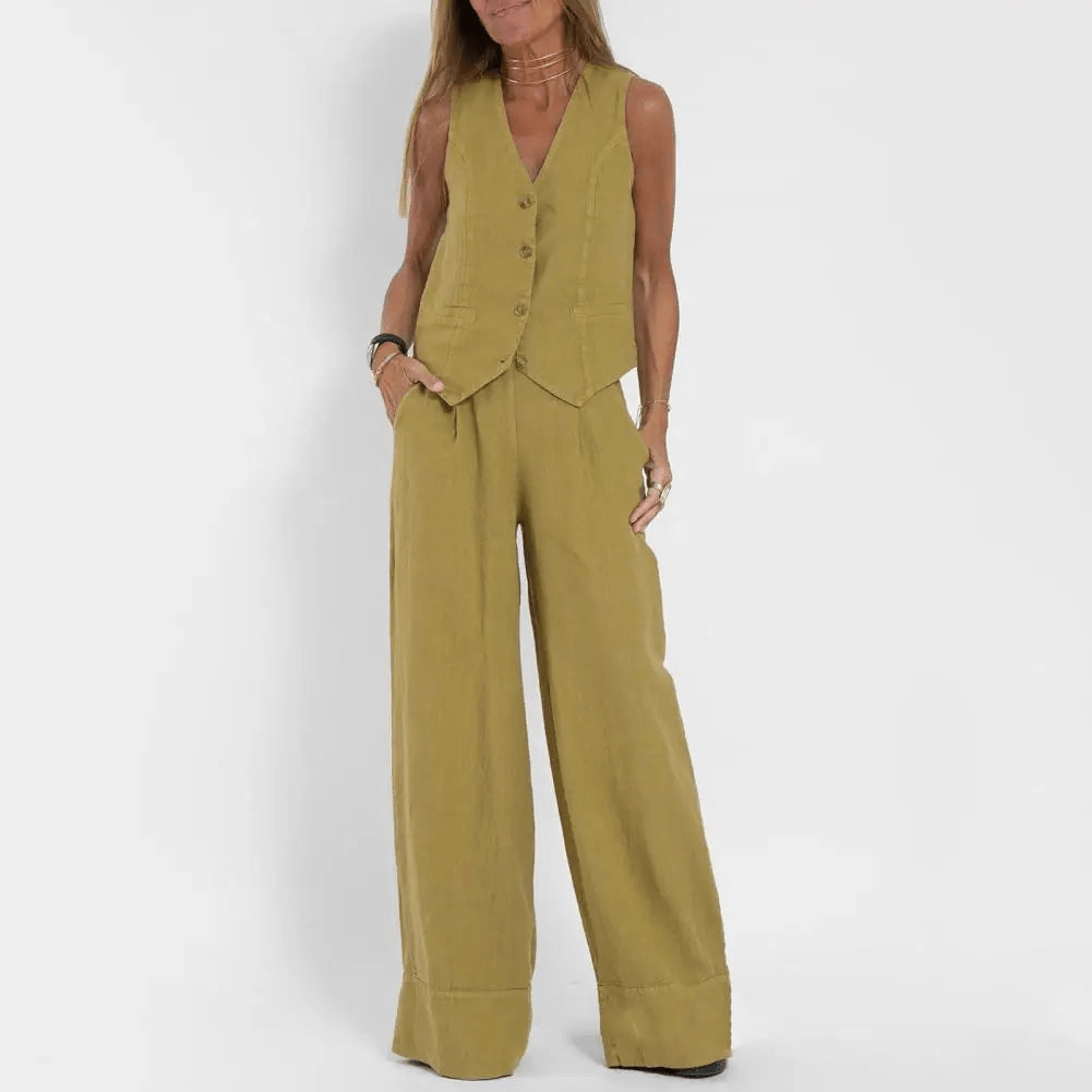 Levoire | Ensemble Décontracté Gilet Pantalon Jaune
