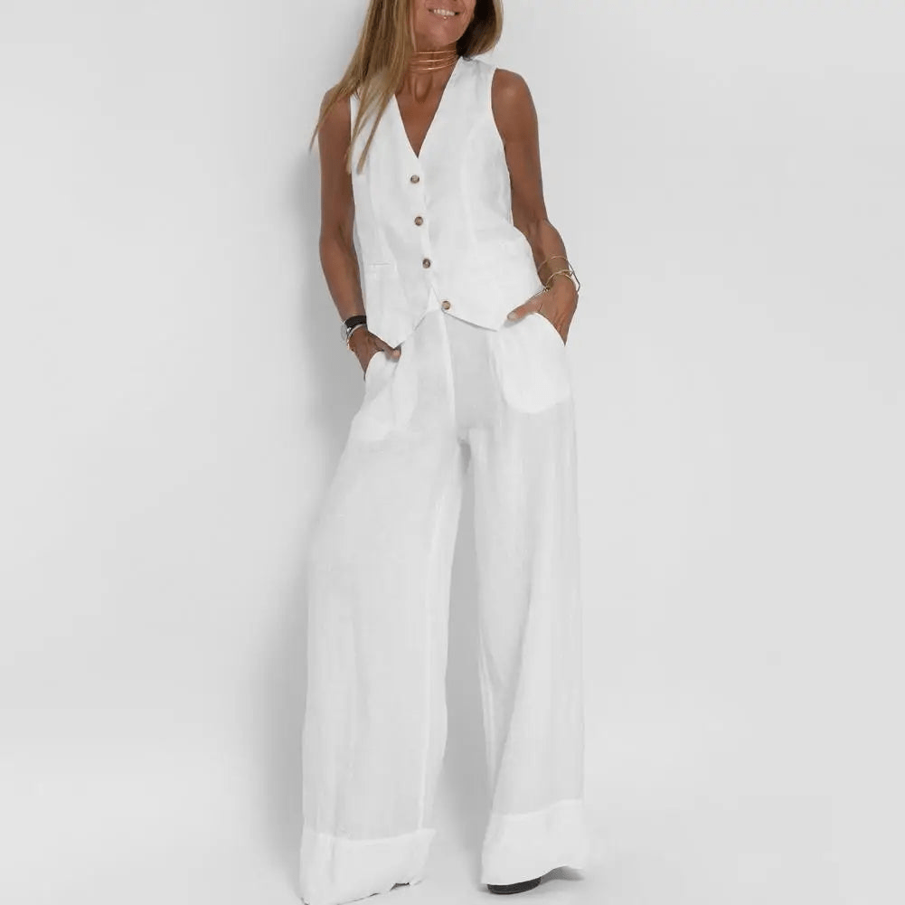Levoire | Ensemble Décontracté Gilet Pantalon Blanc