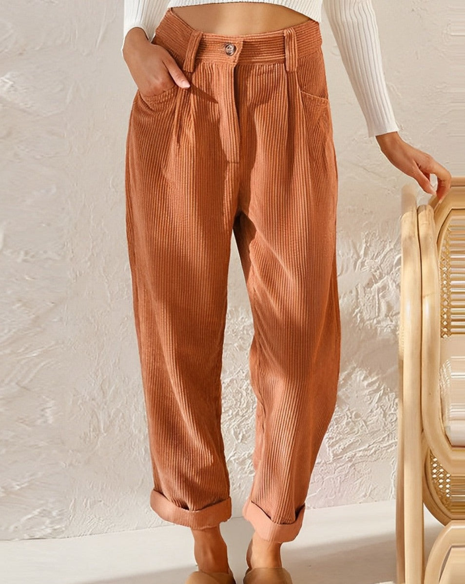 Levoire | Pantalon en velours côtelé taille haute avec attache Abricot