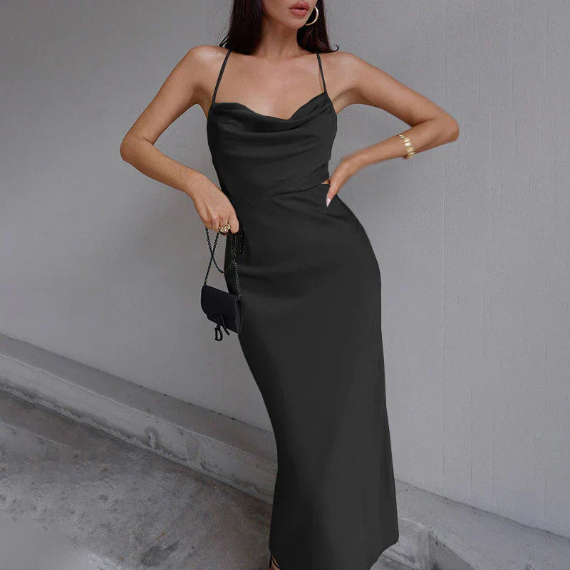 Levoire | Élégant Robe Midi Col Cowl Noir