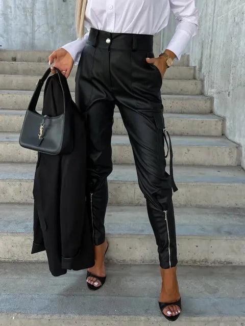 Levoire | Pantalons Taille Haute En Liège Pour Femmes Noir